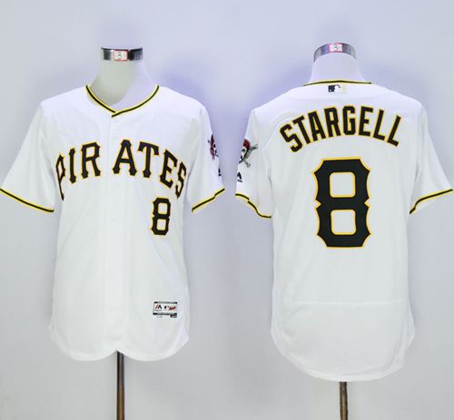 Pirates #8 Willie Stargell White Flexbase Authentic Collection Stitched MLB Jersey - Click Image to Close